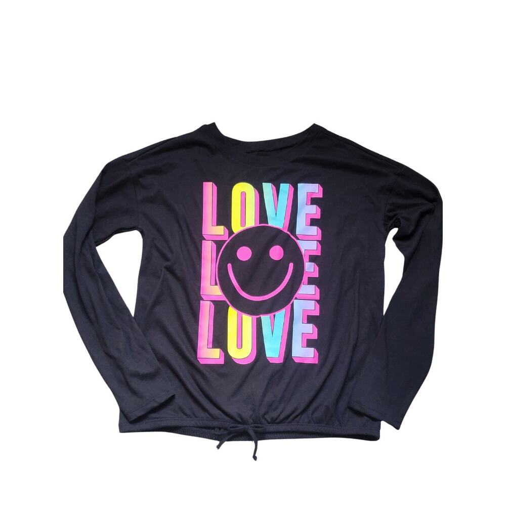 Girls Black Multicolor Long sleeve Love Quote T-shirt L(14)